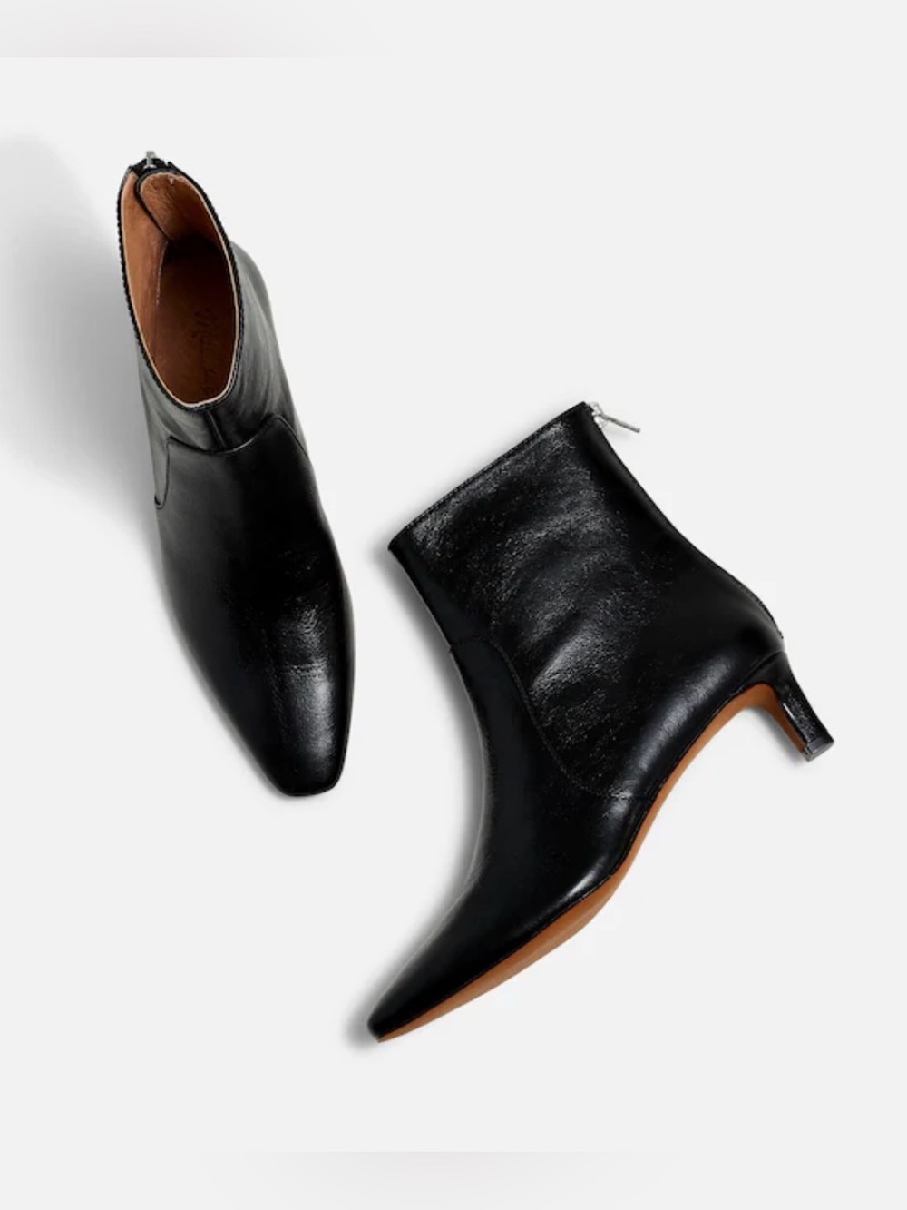 Madewell Women's The Dimes Kitten-Heel Boot.Black Leather Pointed-Toe Ankle.